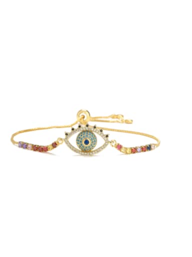 30903 Brass Cubic Zirconia Evil Eye Vintage Adjustable Bracelet