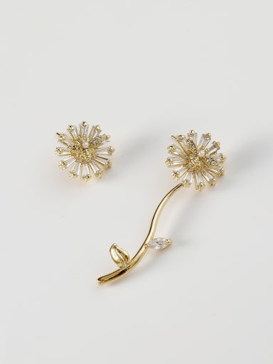 Brass Cubic Zirconia Flower Vintage Stud Trend Korean Fashion Earring