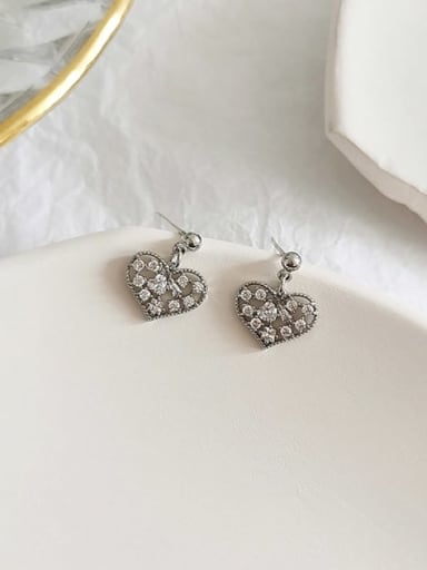 Copper Cubic Zirconia Heart Cute Stud Trend Korean Fashion Earring