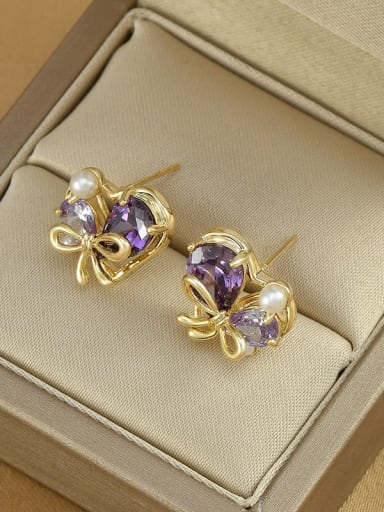 Golden purple ED65544 Brass Cubic Zirconia Heart Dainty Stud Earring
