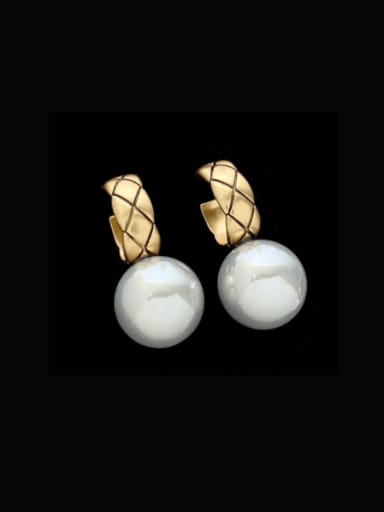 Brass Imitation Pearl Geometric Ethnic Huggie Earring