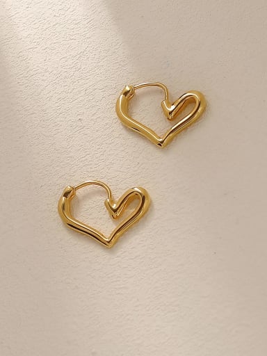 Brass Hollow Heart Minimalist Huggie Trend Korean Fashion Earring