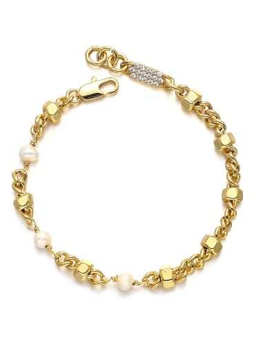 Brass Imitation Pearl Geometric Hip Hop Bracelet