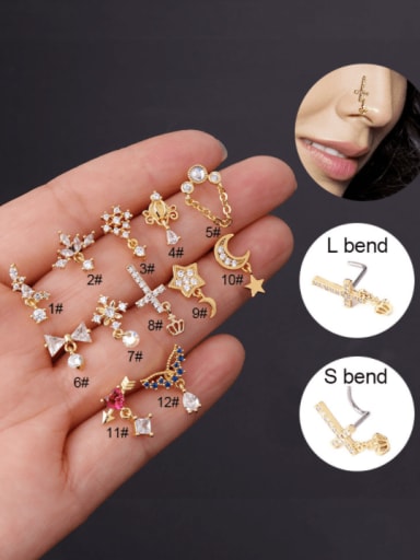 Brass Cubic Zirconia Water Drop Cute Cross Nose Rings(Single Only One)
