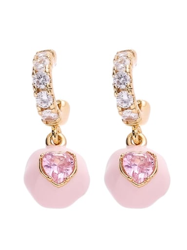 Pink Drip Oil Powder Zirconium Style Brass Cubic Zirconia Enamel Heart Minimalist Drop Earring