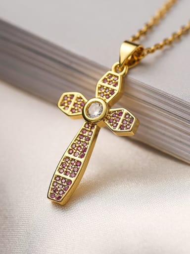 22960 Brass Cubic Zirconia Cross Vintage Regligious Necklace