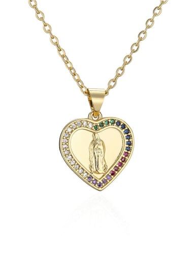 20738 Brass Cubic Zirconia Heart Trend Regligious Virgin mary Pendant Necklace
