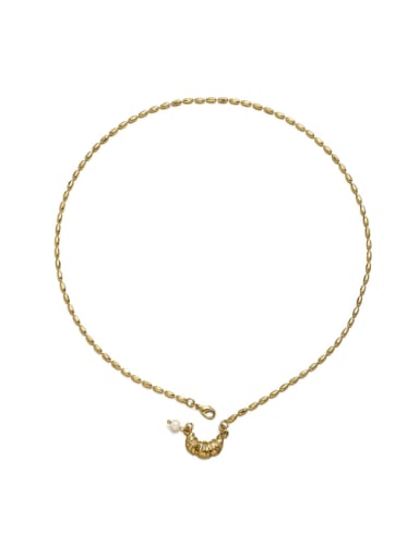 golden Brass Imitation Pearl Moon Hip Hop Necklace