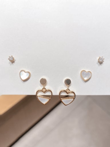 Brass Shell Fashion Cute Heart-Shaped Three-piece Set  Stud Earring