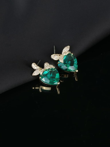 green Brass Cubic Zirconia Heart Luxury Cluster Earring