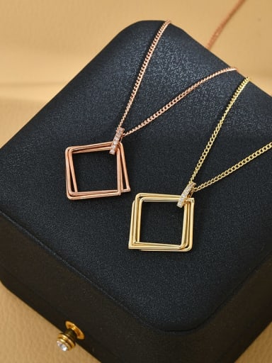 Rose Gold XL62621 Brass Cubic Zirconia Geometric Trend Necklace
