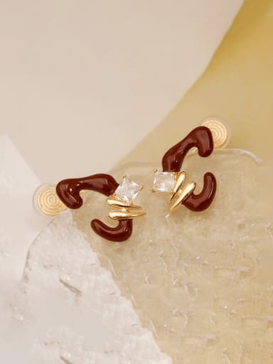 Brass Enamel Geometric Minimalist Stud Clip Earring
