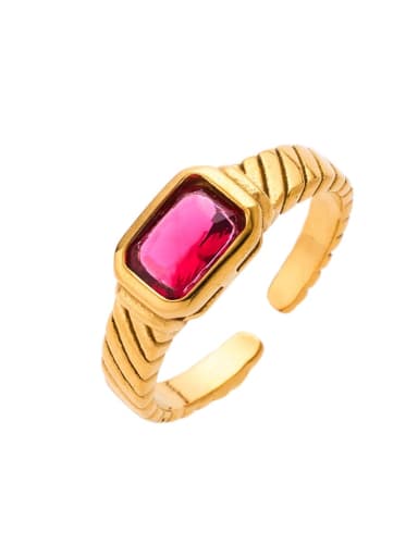 Golden +Red Stainless steel Glass Stone Geometric Minimalist Band Ring
