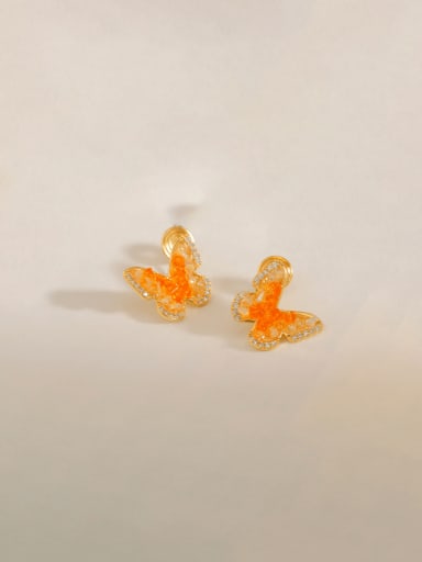 18K Gold White AB Orange Yellow Brass Cubic Zirconia Butterfly Trend Clip Earring