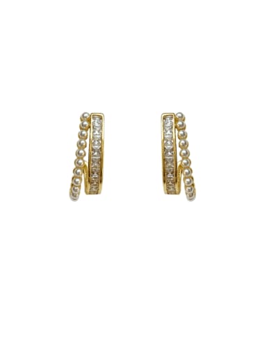 Light gold  ear clip Brass Imitation Pearl Geometric Minimalist Clip Earring