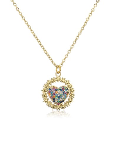 21100 Brass Cubic Zirconia  Vintage Heart Pendant Necklace