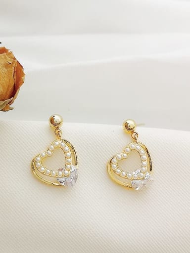 Copper Imitation Pearl Heart Dainty Stud Trend Korean Fashion Earring