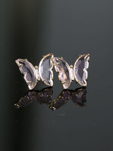 Pink Brass Cubic Zirconia Butterfly Luxury Stud Earring