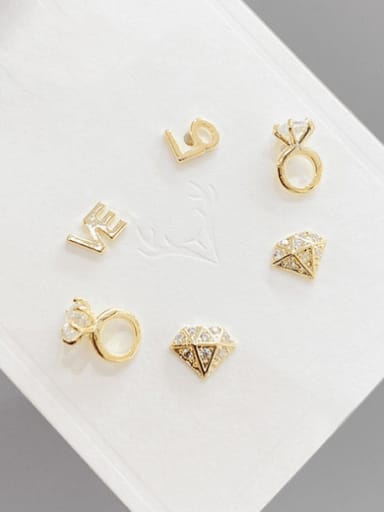 Gold E156 Brass Cubic Zirconia Letter Minimalist Stud Earring Set