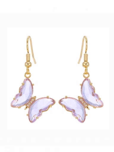 violet Brass Glass Stone Butterfly Minimalist Hook Earring