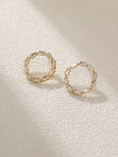 Brass Cubic Zirconia Round Minimalist Stud Earring
