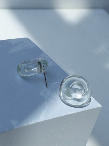 custom Hand  Glass  Clear Round Shape Minimalist Single Earring( Single-Only One)