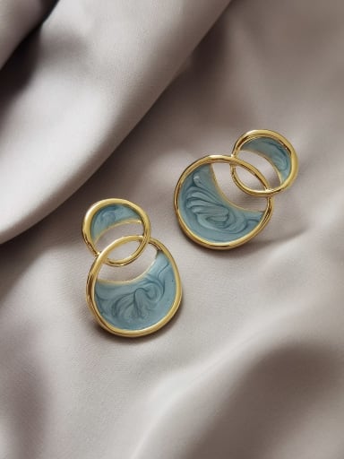 14k Gold [Earrings] Brass Enamel Geometric Vintage Stud Earring