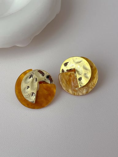 golden Brass Acrylic Geometric Minimalist Stud Earring
