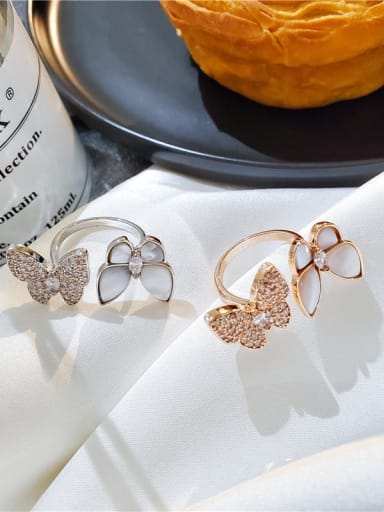 Alloy Rhinestone White Butterfly Trend Band Ring/Free Size Ring