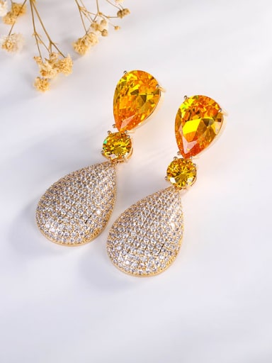 Gold Brass Cubic Zirconia Water Drop Luxury Drop Earring