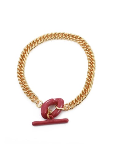 Rose red drop oil Brass Enamel Geometric Minimalist Link Bracelet