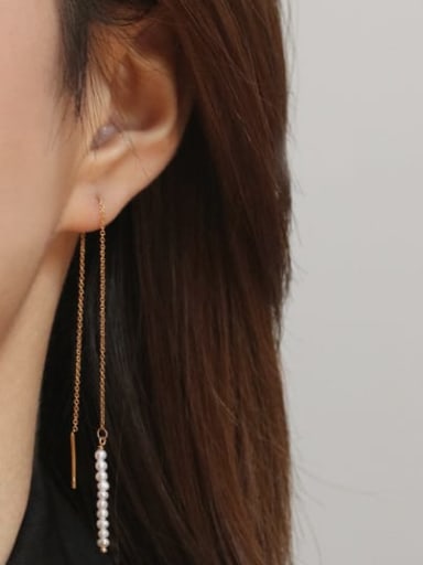 Brass Freshwater Pearl  (Asymmetric Design) Tassel Minimalist Threader Earring