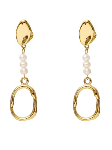14k Gold [symmetrical Payment] Brass Imitation Pearl Geometric Minimalist Drop Earring