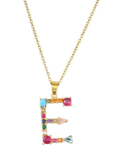 E Brass Cubic Zirconia Trend Letter Pendant  Necklace