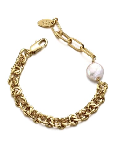 Brass Imitation Pearl Geometric Chain Hip Hop Link Bracelet