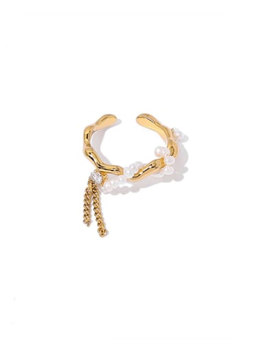 Zircon Open Ring Brass Imitation Pearl Tassel Vintage Band Ring