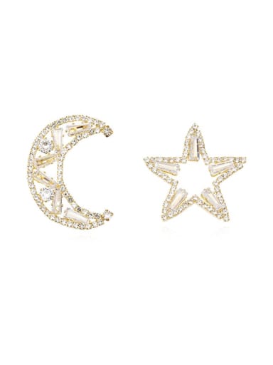 Copper Cubic Zirconia Star Moon Dainty Stud Trend Korean Fashion Earring
