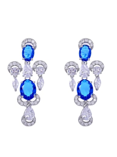 blue Brass Cubic Zirconia Irregular Luxury Drop Earring