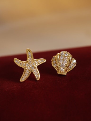 Brass Cubic Zirconia Asymmetrical  Star Minimalist Stud Earring