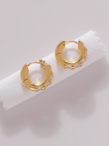 16K gold white) Brass Rhinestone Geometric Vintage Huggie Earring
