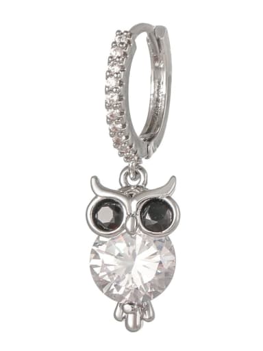 Brass Cubic Zirconia Owl Cute Huggie Earring