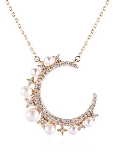 Brass Imitation Pearl Moon Minimalist Necklace