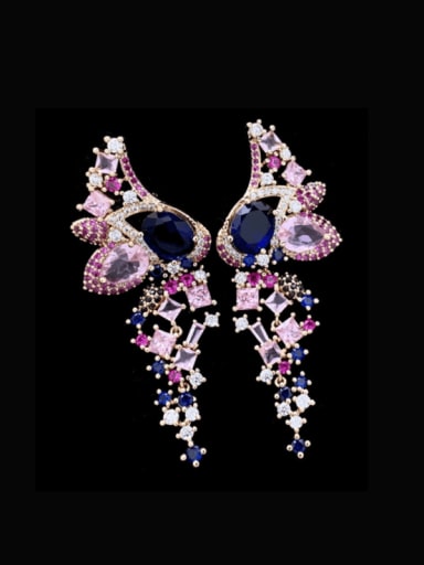 purple Brass Cubic Zirconia Wing Luxury Cluster Earring