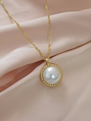 14k Gold +White Beads Brass Imitation Pearl Geometric Minimalist Necklace