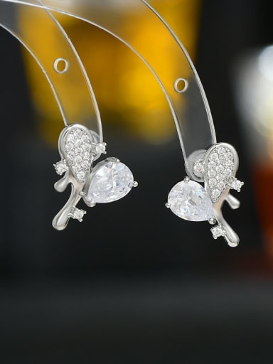 Steel color ED65761 Brass Cubic Zirconia Heart Dainty Stud Earring