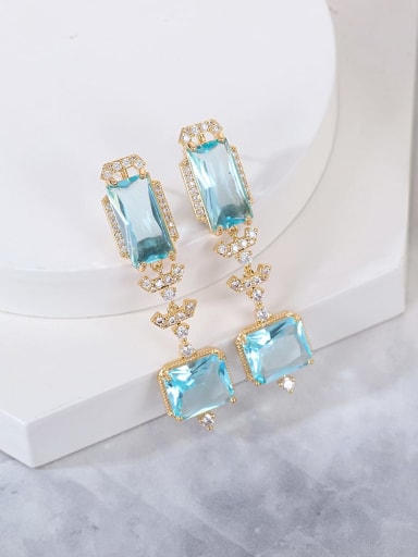 Aqua Blue Brass Cubic Zirconia Geometric Luxury Drop Earring