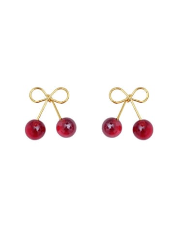 Brass Bead Bowknot Cute Cherry Stud Earring