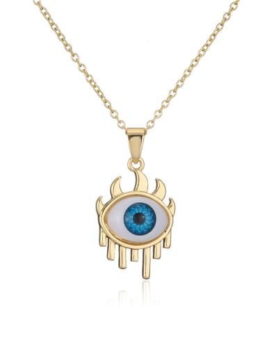 21303 Brass Rhinestone Enamel Evil Eye Vintage Geometric  Pendant Necklace