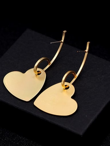 Copper Smooth Heart Minimalist Drop Trend Korean Fashion Earring