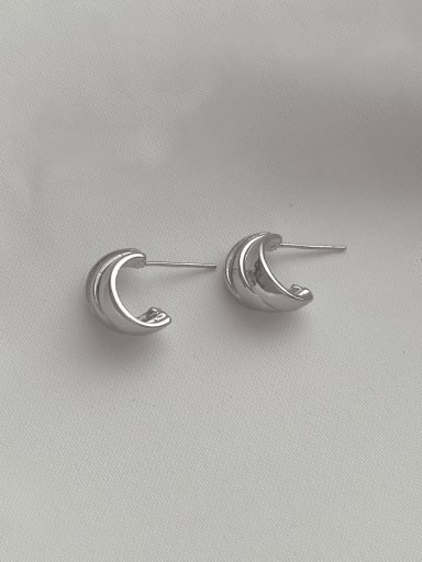 H190 Silver Asymmetric Brass Geometric Minimalist Stud Earring